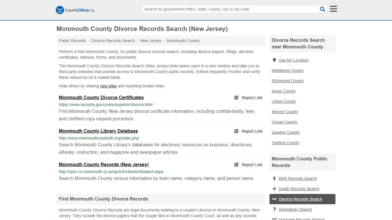 Monmouth County Divorce Records Search (New Jersey) - County Office